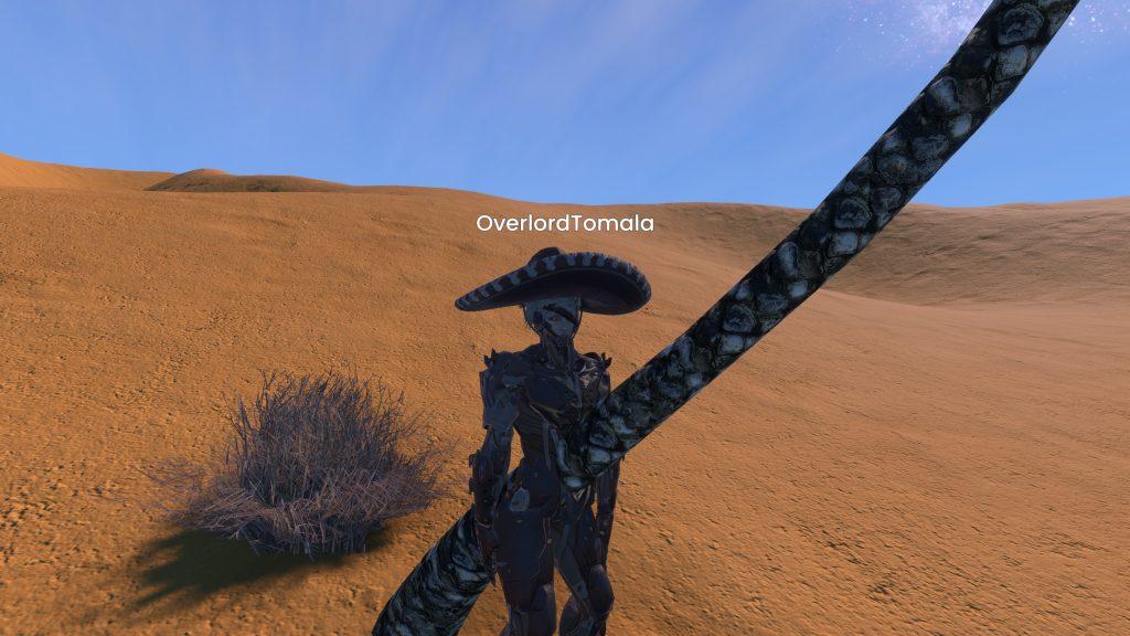 My character impaled by a palm tree.